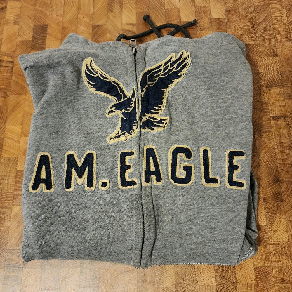 American Eagle Outfitters hoodie size large men's gray with blue eagle logo